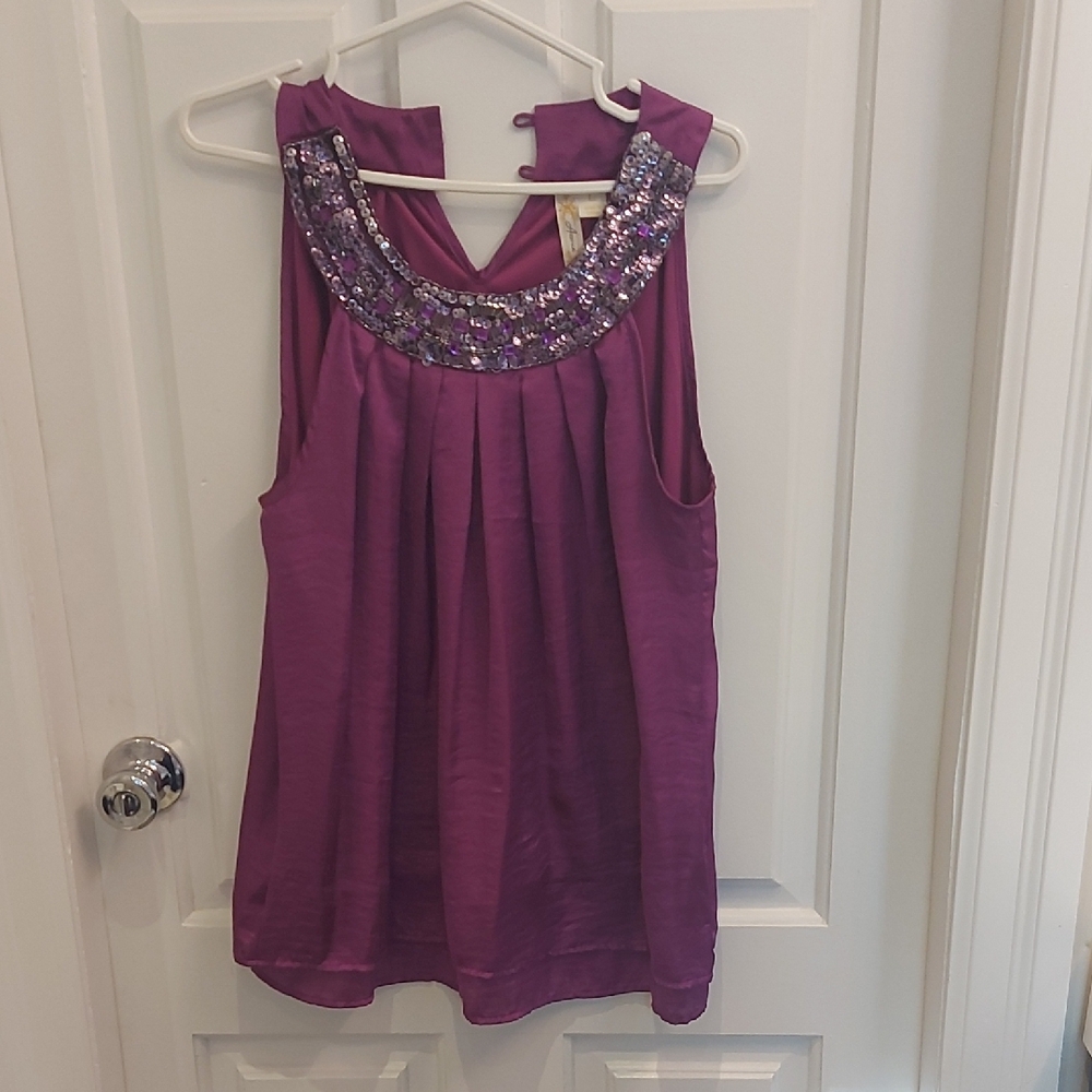 Adiva Purple Sleeveless Blouse with Embellished Neckline